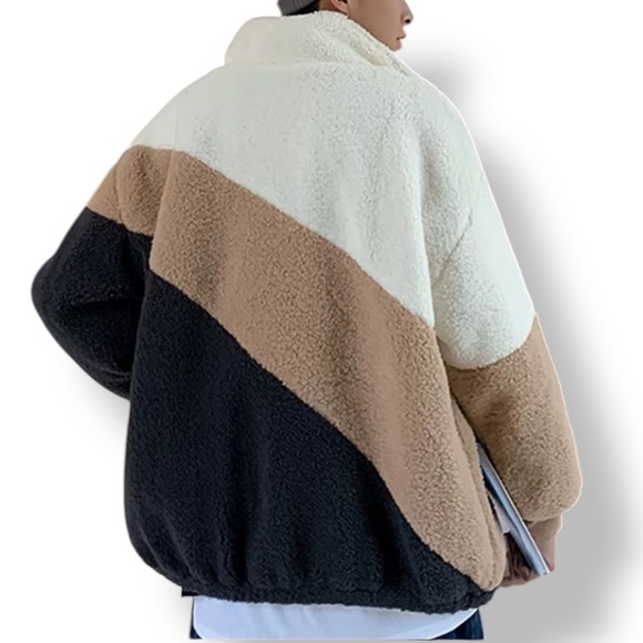 Patchwork Polar Sherpa Jacket Oversized  Contrast Color Polar Fleece Size Medium - Picture 12 of 12